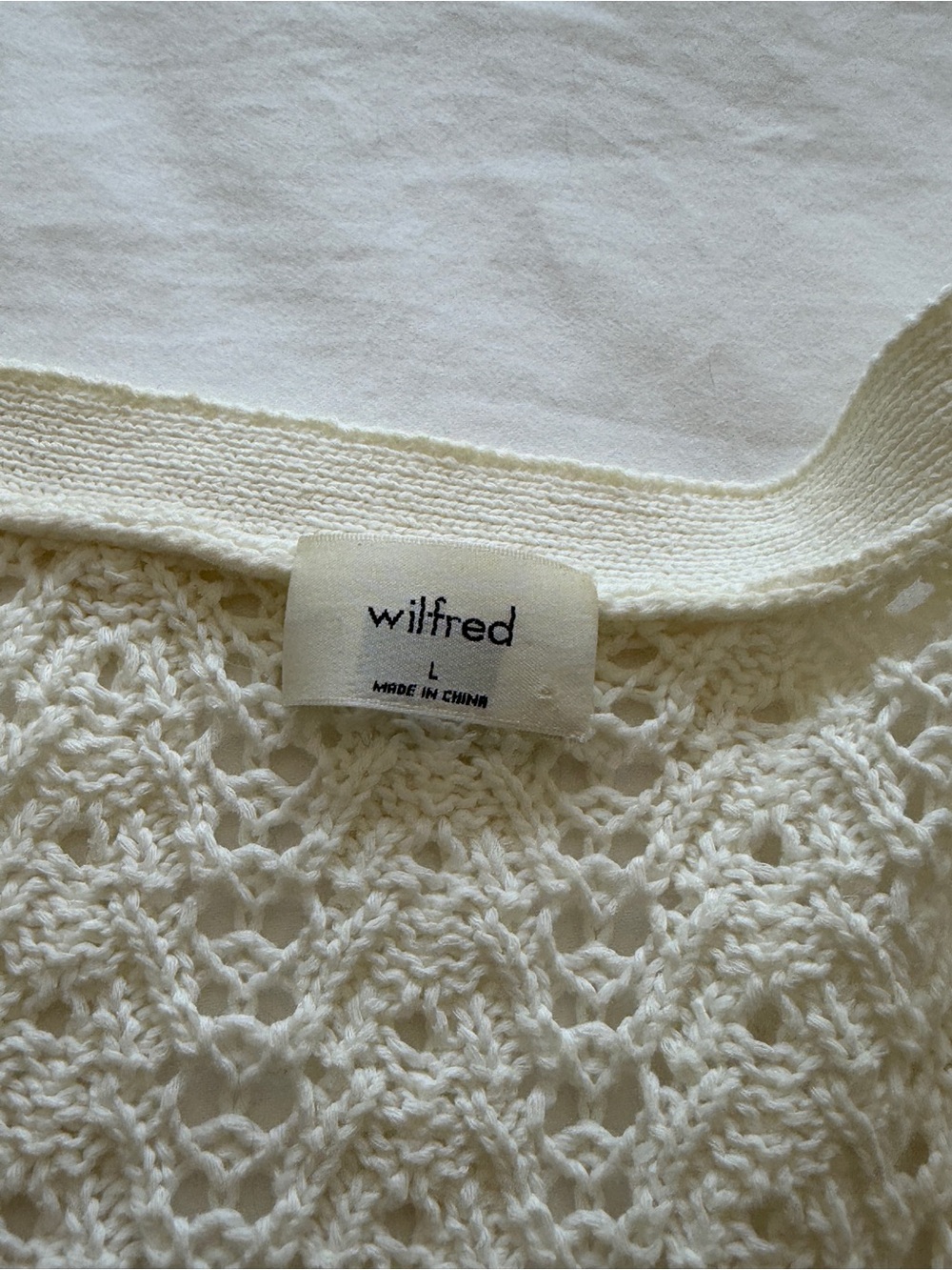 Aritzia Cream Open-Knit V-Neck Button Cardigan - Picture 3 of 4